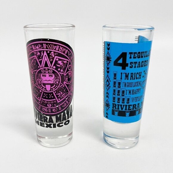 Set of 2 Souvenir 4" Tall Shot Glasses from  Riviera Maya Mexico New - Picture 1 of 7